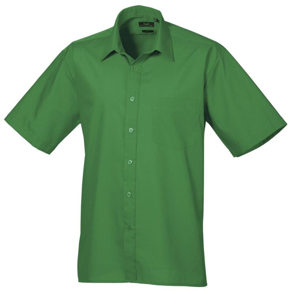 Premier Mens Short Sleeve Formal Poplin Plain Work Shirt / Emerald